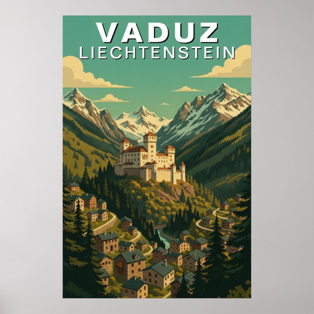 Vaduz, Liechtenstein Alpine Hillside Travel Poster (Vorne)