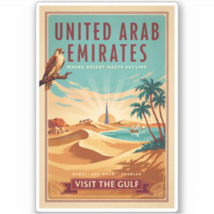 VAE Dubai Falke Wüstenillustration Reise Kunst Aufkleber
