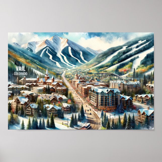 Vail Colorado Berühmte Sehenswürdigkeiten Aquarell Poster (Vorne)