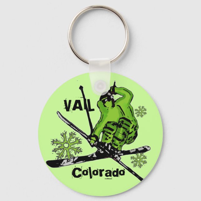 Vail Colorado Neon Green Skier Theme Schlüsselanhä Schlüsselanhänger (Vorderseite)