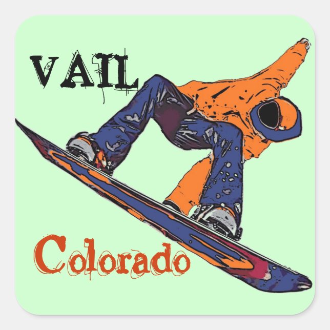 Vail Colorado Orangenblauer Snowboarder Sticker (Vorderseite)