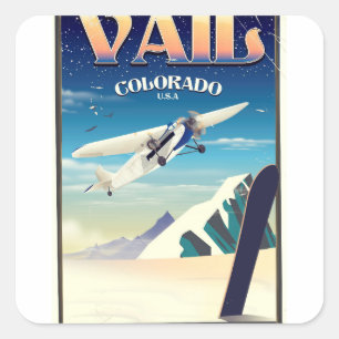 Vail Colorado Vintage-Reiseposter Quadratischer Aufkleber