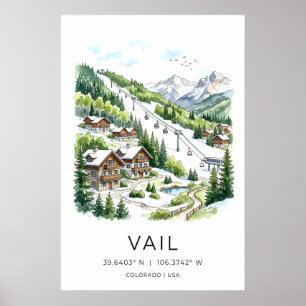 Vail Colorado Wandkunst Aquarell Winterdorf Poster