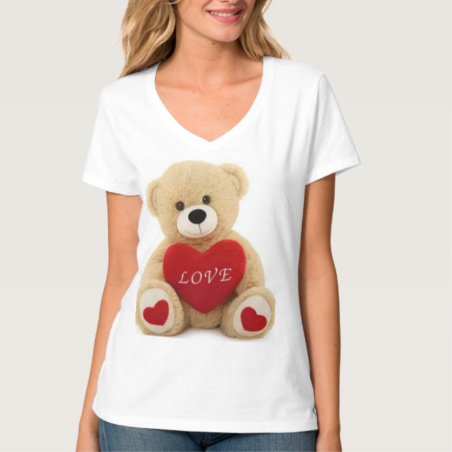 Vaishno Soft Toys Teddy Bär mit rotem Herzen - Lov T-Shirt (Vorderseite)