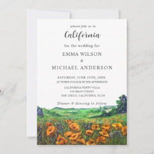 Val California Poppies Landschaft Floral Wedding Einladung