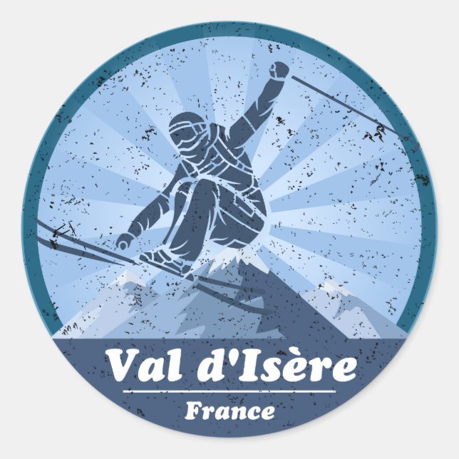 Val d’Isère Station de Ski - Skier Runder Aufkleber (Vorderseite)
