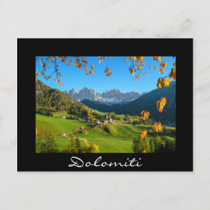 Val di Funes Tal mit Herbstblättern schwarze Karte