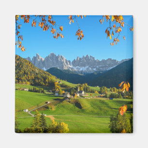 Val di Funes Tal mit Herbstlaub Magnet