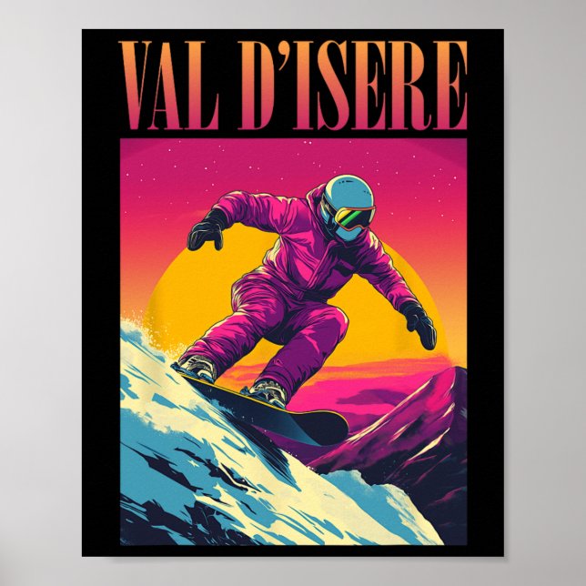 Val D'isere France Retro Snowboard Poster (Vorne)