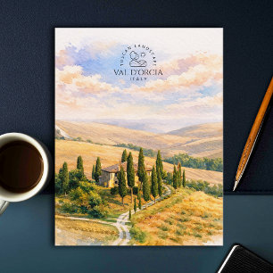 Val d'Orcia, Italien Toskana-Landschaft in Aquar Postkarte