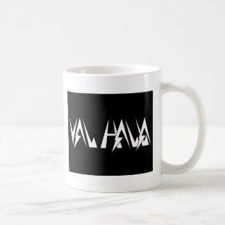 Val Halla SCHRIFTART-Logoweiß auf Schwarzem Kaffeetasse