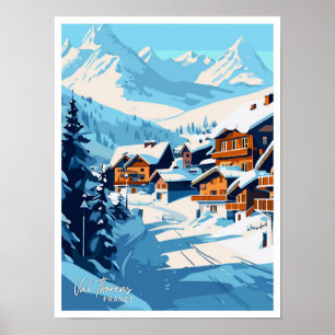 Val Thorens Frankreich Reise Vintage-Illustration Poster