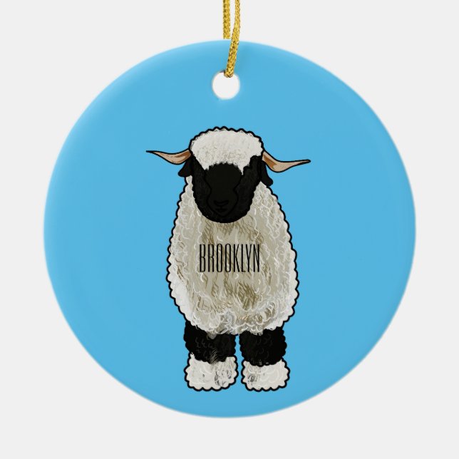 Valais Blacknose sheep cartoon illustration Keramik Ornament (Vorne)