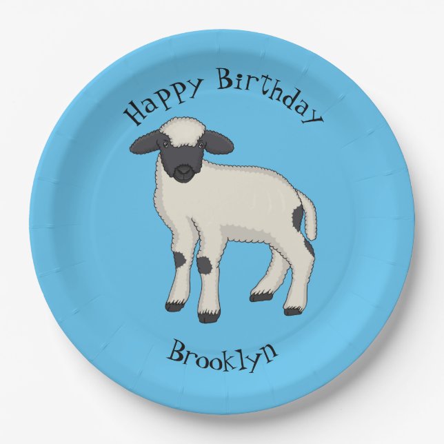 Valais Blacknose sheep cartoon illustration Pappteller (Vorderseite)