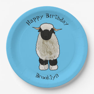 Valais Blacknose sheep cartoon illustration Pappteller