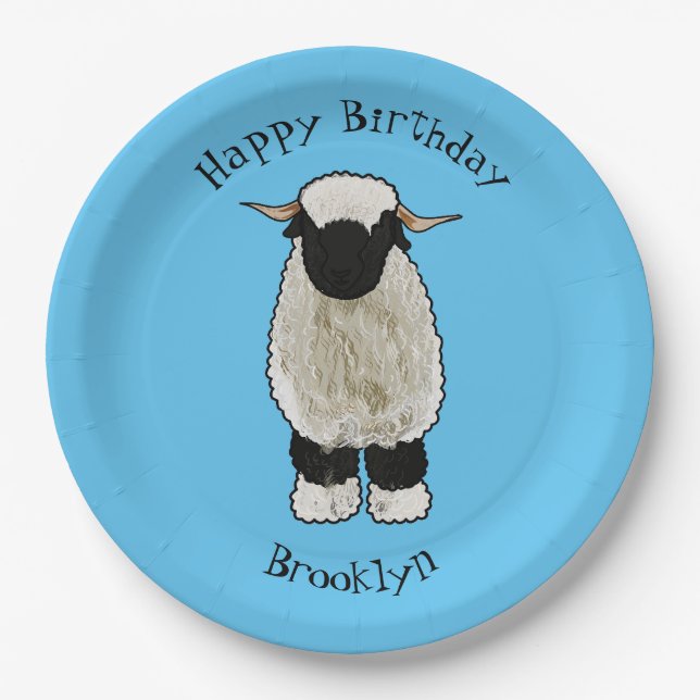 Valais Blacknose sheep cartoon illustration Pappteller (Vorderseite)