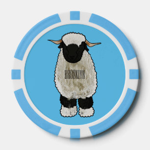 Valais Blacknose sheep cartoon illustration Pokerchips