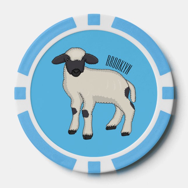 Valais Blacknose sheep cartoon illustration Pokerchips (Vorderseite)
