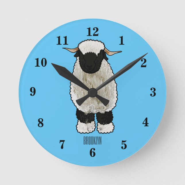 Valais Blacknose sheep cartoon illustration Runde Wanduhr (Vorderseite)