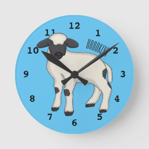 Valais Blacknose sheep cartoon illustration Runde Wanduhr