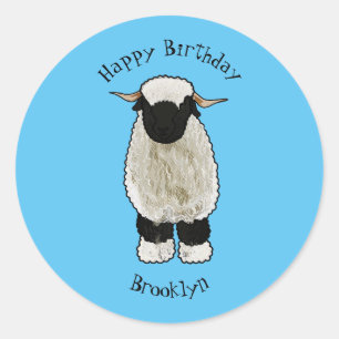 Valais Blacknose sheep cartoon illustration Runder Aufkleber