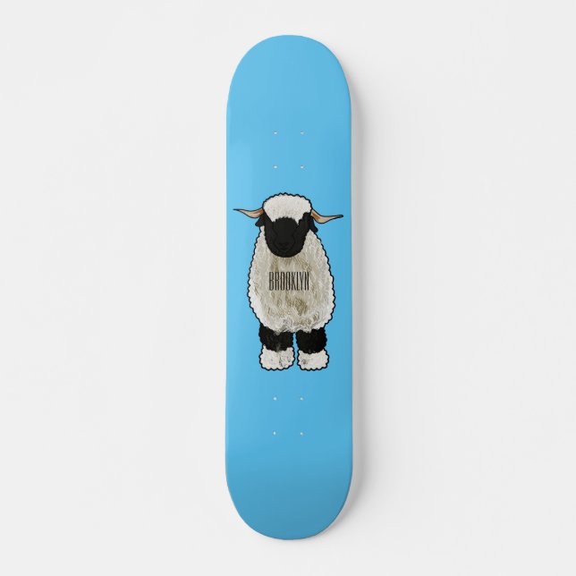 Valais Blacknose sheep cartoon illustration Skateboard (Vorne)