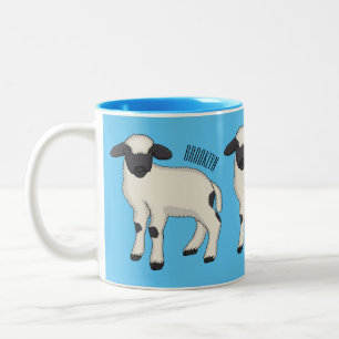 Valais Blacknose sheep cartoon illustration Zweifarbige Tasse