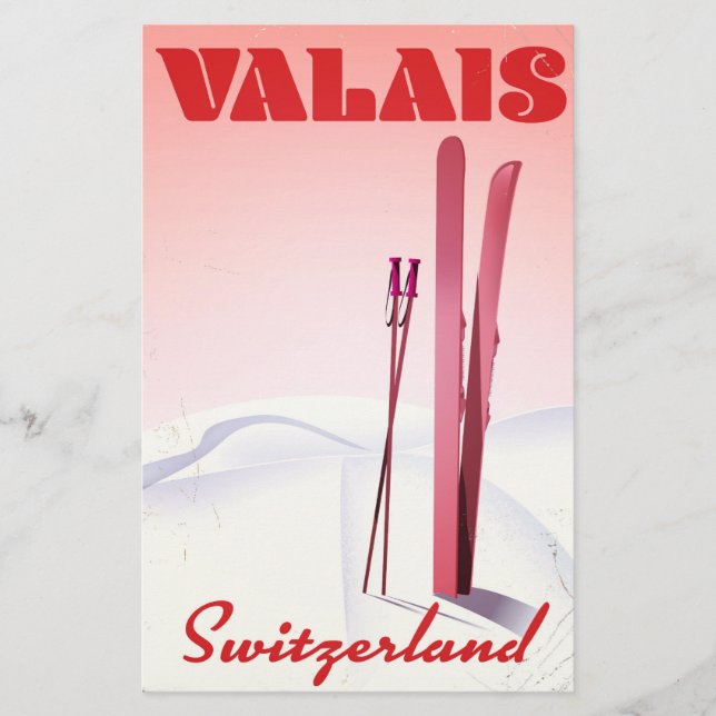 valais Schweiz Vintages Skipposter Briefpapier (Vorderseite)