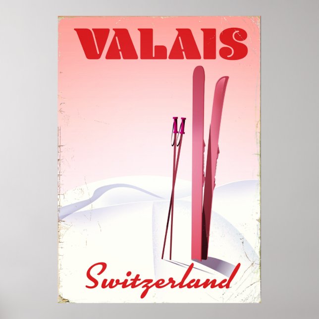 valais Schweiz Vintages Skipposter Poster (Vorne)