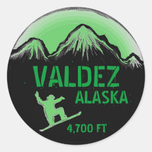 Valdez Alaska grüne Snowboard-Kunstaufkleber Runder Aufkleber