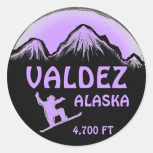 Valdez Alaska lila Snowboardkunstaufkleber Runder Aufkleber