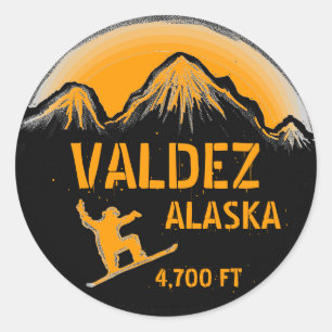 Valdez Alaska orange Snowboard-Kunstaufkleber Runder Aufkleber