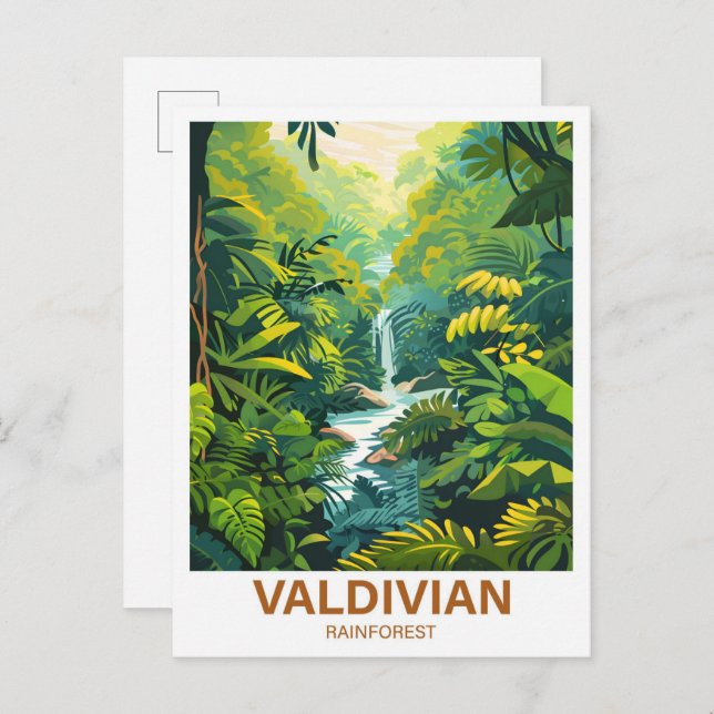 Valdivian Rainforest Illustration Travel Postkarte (Vorne/Hinten)