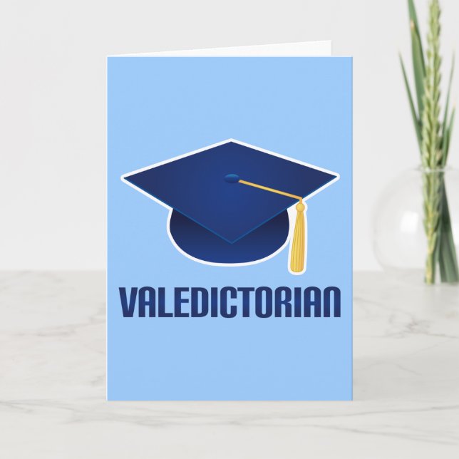 Valedictorian-blaue Absolvent-Hut-Abschluss-Karte Karte (Vorderseite)