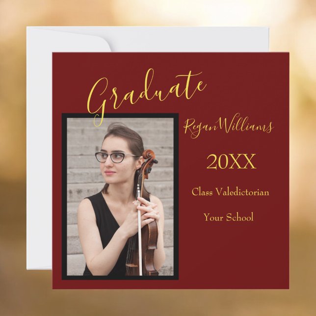 Valedictorian Foto Custom School Colors Graduate Einladung (Graduation/Valedictorian Announcement with Photo and Personalized Invitation on the back.)