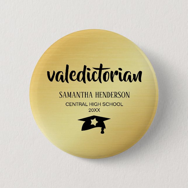 Valedictorian Gold Personalisiert Abschluss Button (Vorderseite)