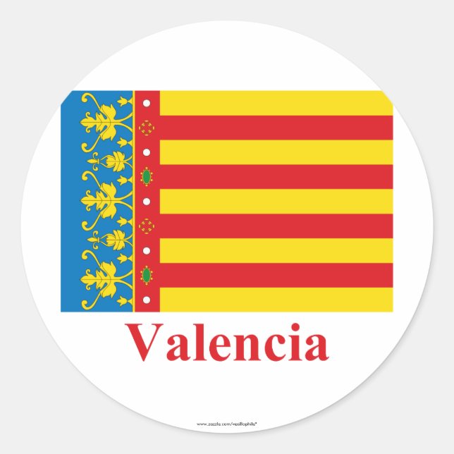 Valencia-Flagge mit Namen Runder Aufkleber (Vorderseite)