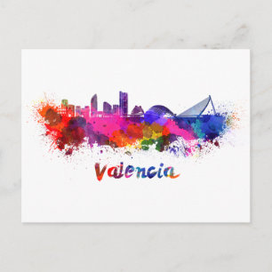 Valencia skyline im Watercolor Postkarte