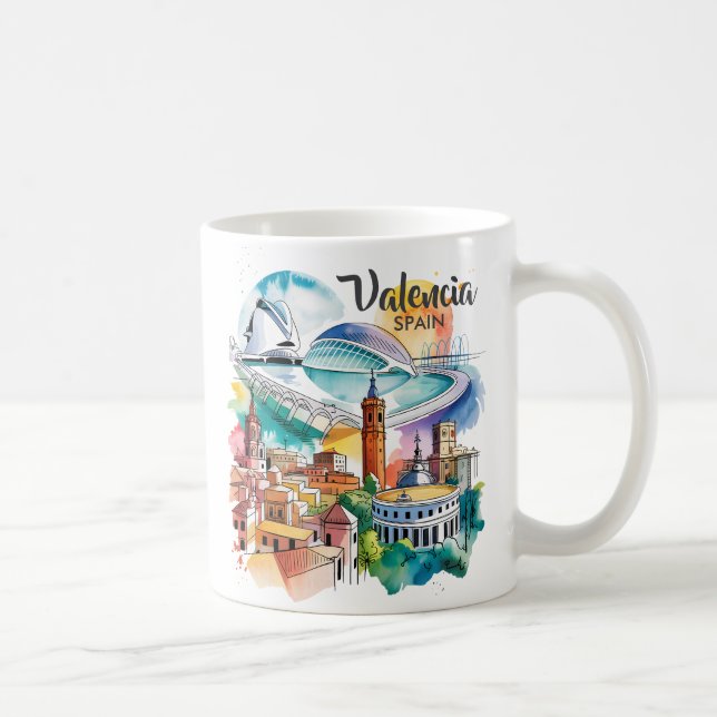 Valencia Spain Cityscape Watercolor Travel Custom Kaffeetasse (Rechts)