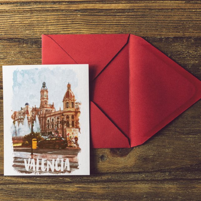 Valencia Spanien Architektur Reisen Postkarte (Valencia Spain watercolor postcard)