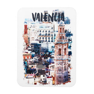 Valencia Spanien Architektur Wasserfarben Stadt Magnet
