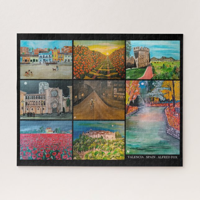 Valencia Spanien Collage-Malerei von Alfred Fox Puzzle (Horizontal)
