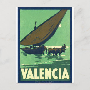 Valencia, Spanien, Fischerboot auf See, Vintage Postkarte
