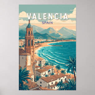 Valencia Spanien Illustration Reise Kunst Vintage Poster