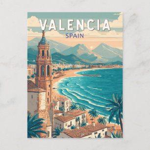 Valencia Spanien Illustration Reise Kunst Vintage Postkarte