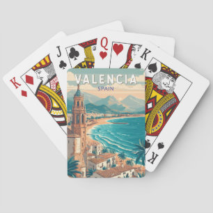 Valencia Spanien Illustration Reise Kunst Vintage Spielkarten