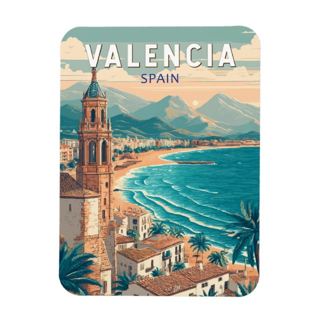 Valencia Spanien Illustration Reisen Vintag Magnet (Vertikal)