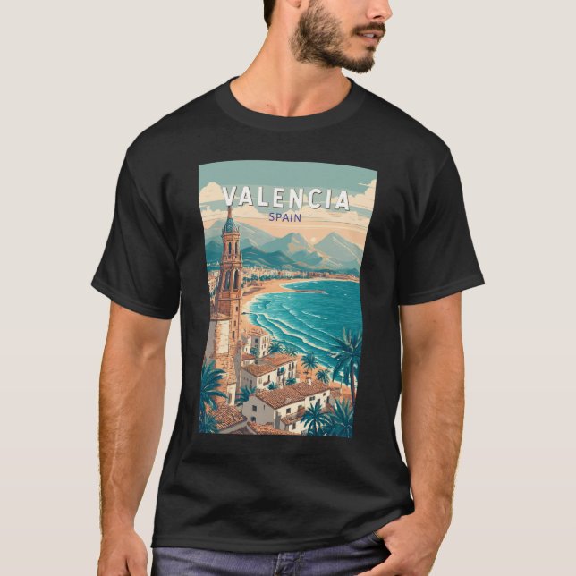 Valencia Spanien Illustration Reisen Vintag T-Shirt (Vorderseite)