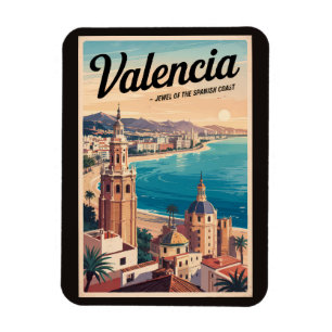 Valencia Spanien Küste Illustration Reisen Art Ret Magnet
