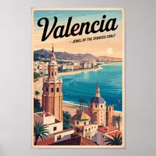 Valencia Spanien Küste Illustration Reisen Art Ret Poster